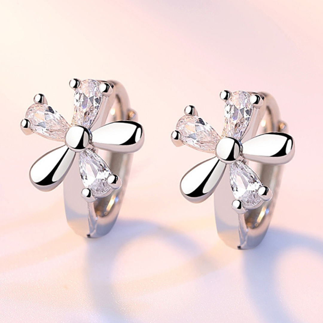 Floral 925 Silver Earrings with Silver Zirconia