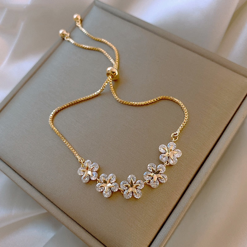 Floral Crystal Bracelet in Gold