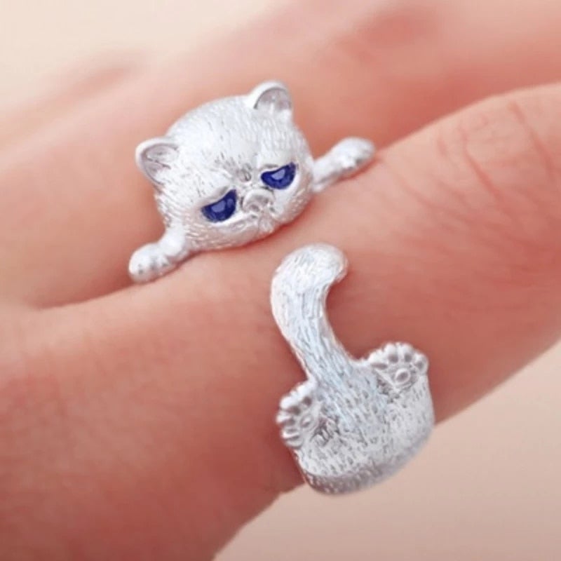 Adjustable Sterling Silver Kitten Ring