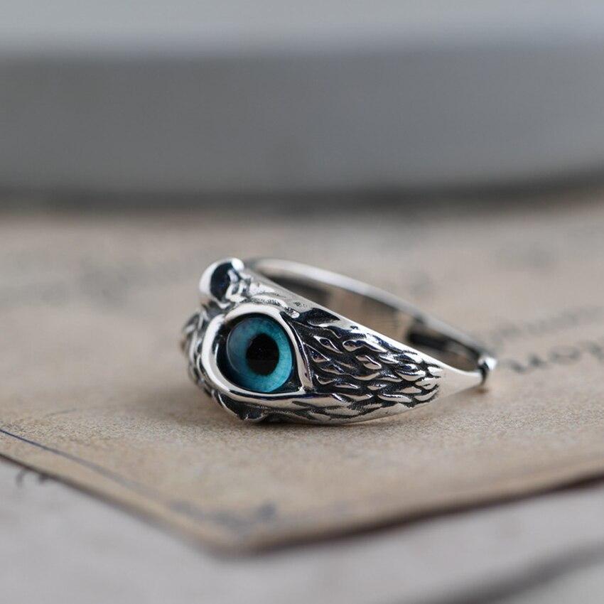 Adjustable Owl of Good Luck Ring in Silver and Opal