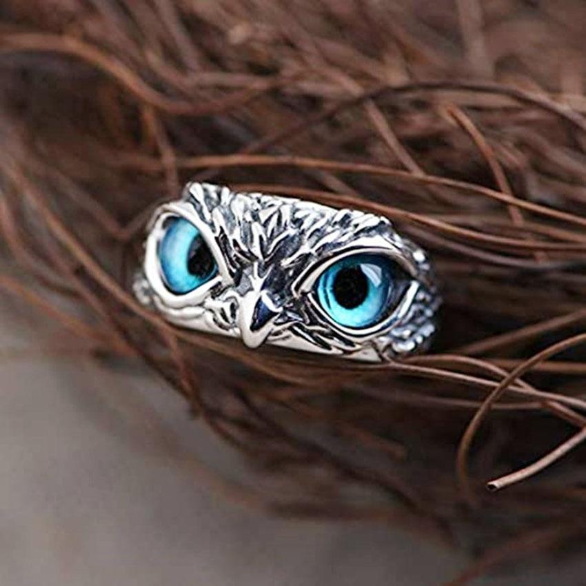 Adjustable Owl of Good Luck Ring in Silver and Opal