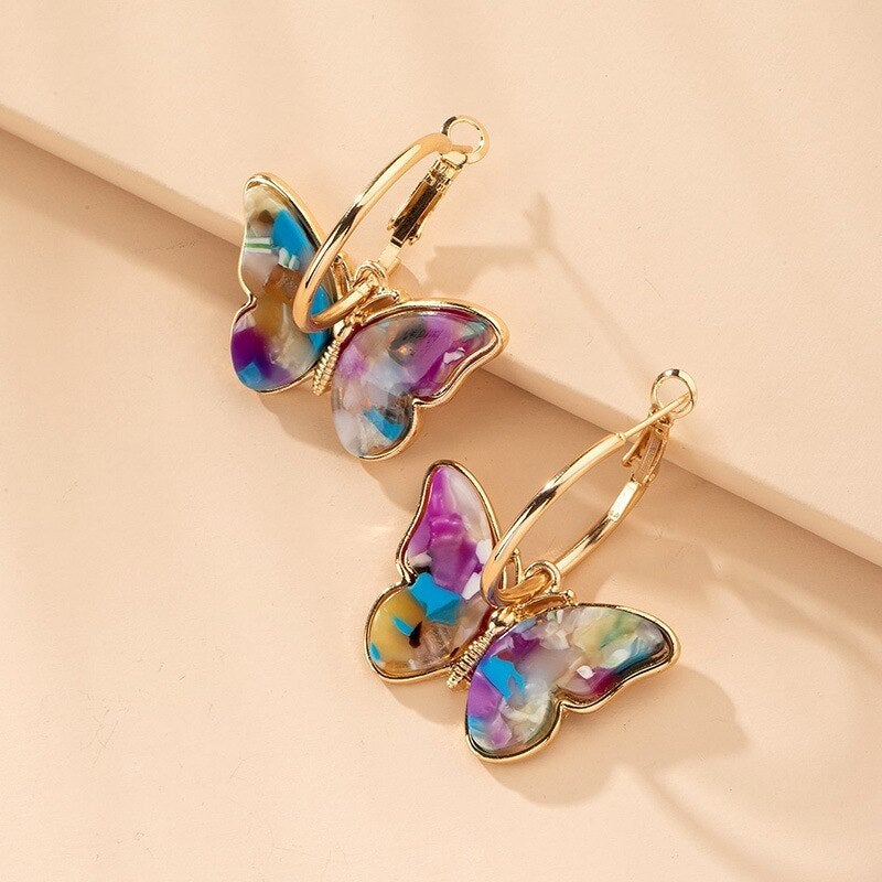 Hand-Painted Enamel Butterfly Crystal Earrings