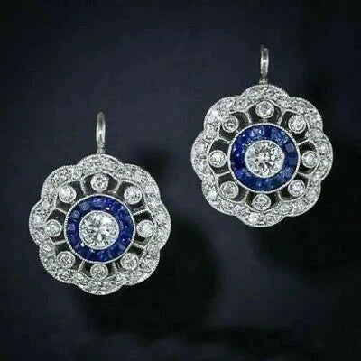 Mandala Earrings with Blue Zirconia Vintage