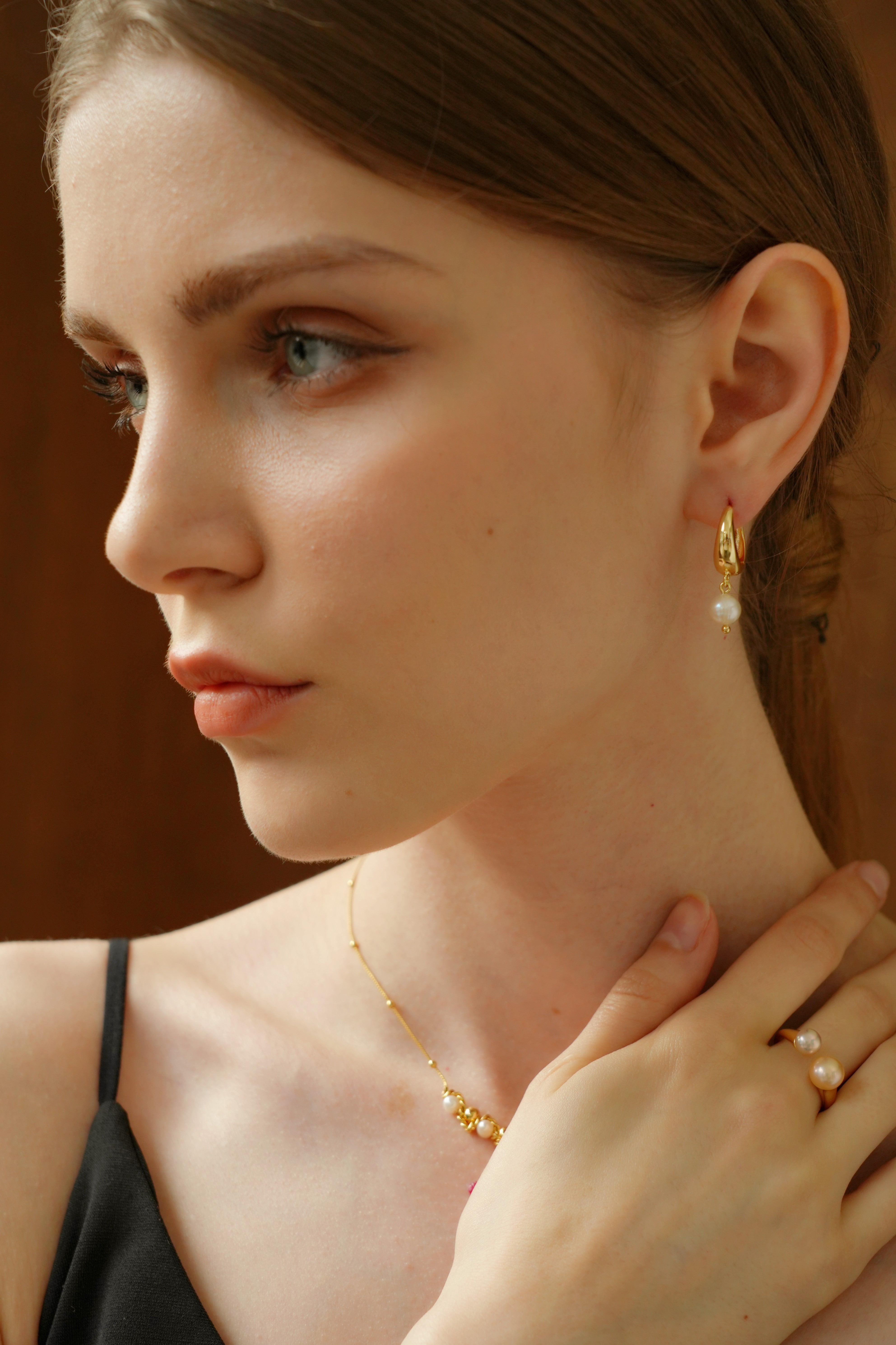 Gold Huggie Pearl  Earrings