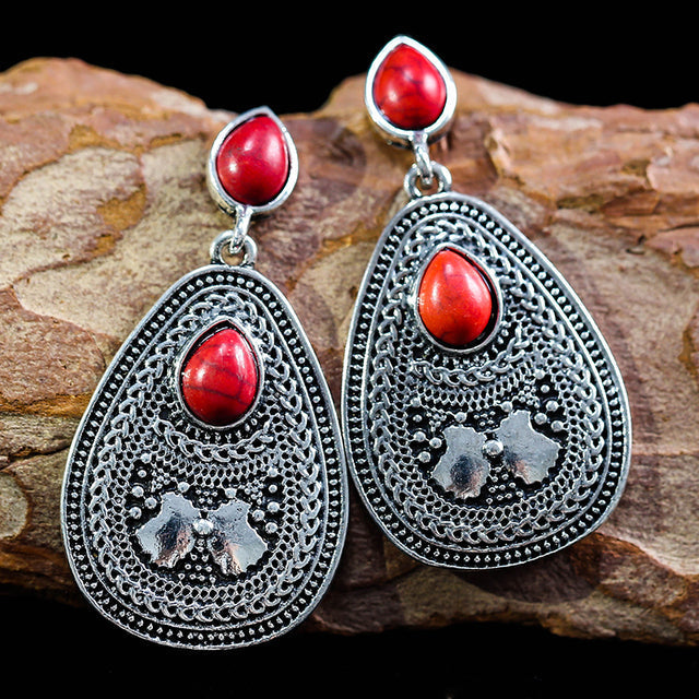 Boho Red Natural Stone  in Silver