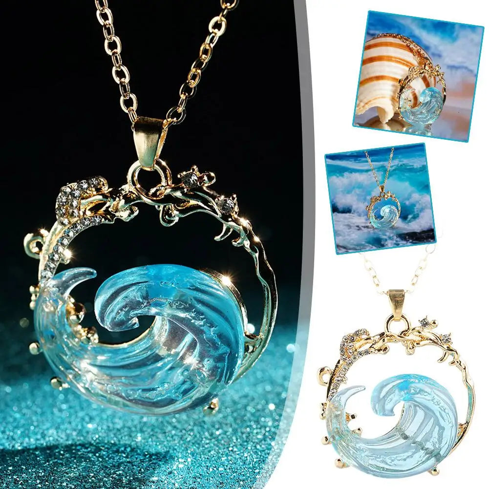 Ocean Oath Necklace, Earrings, Jewelry Set – Adjustable Sea Wave Necklace, Rings, Earrings, Summer Ocean-Themed Jewelry Bundle