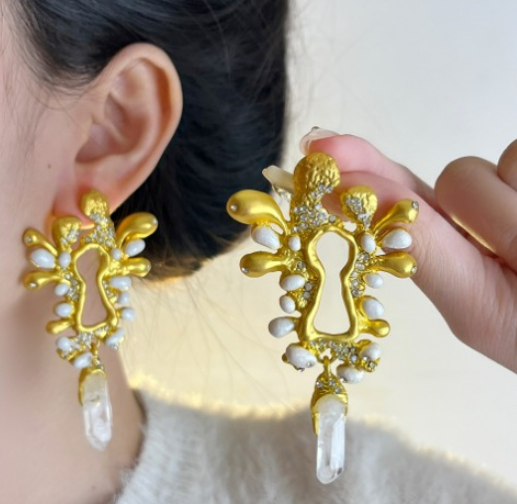 Coral Earrings with Freshwater Pearl Finish