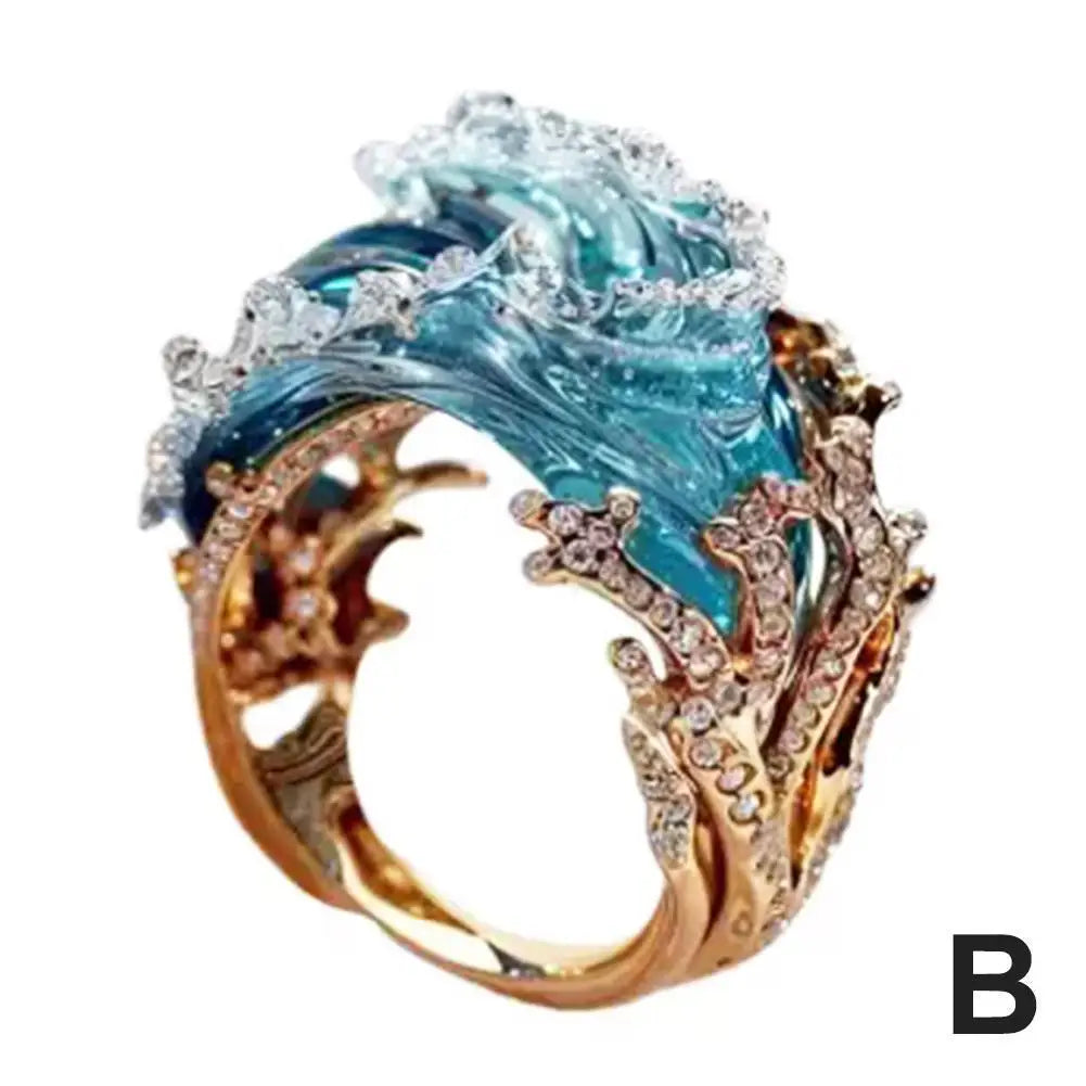 Ocean Oath Necklace, Earrings, Jewelry Set – Adjustable Sea Wave Necklace, Rings, Earrings, Summer Ocean-Themed Jewelry Bundle