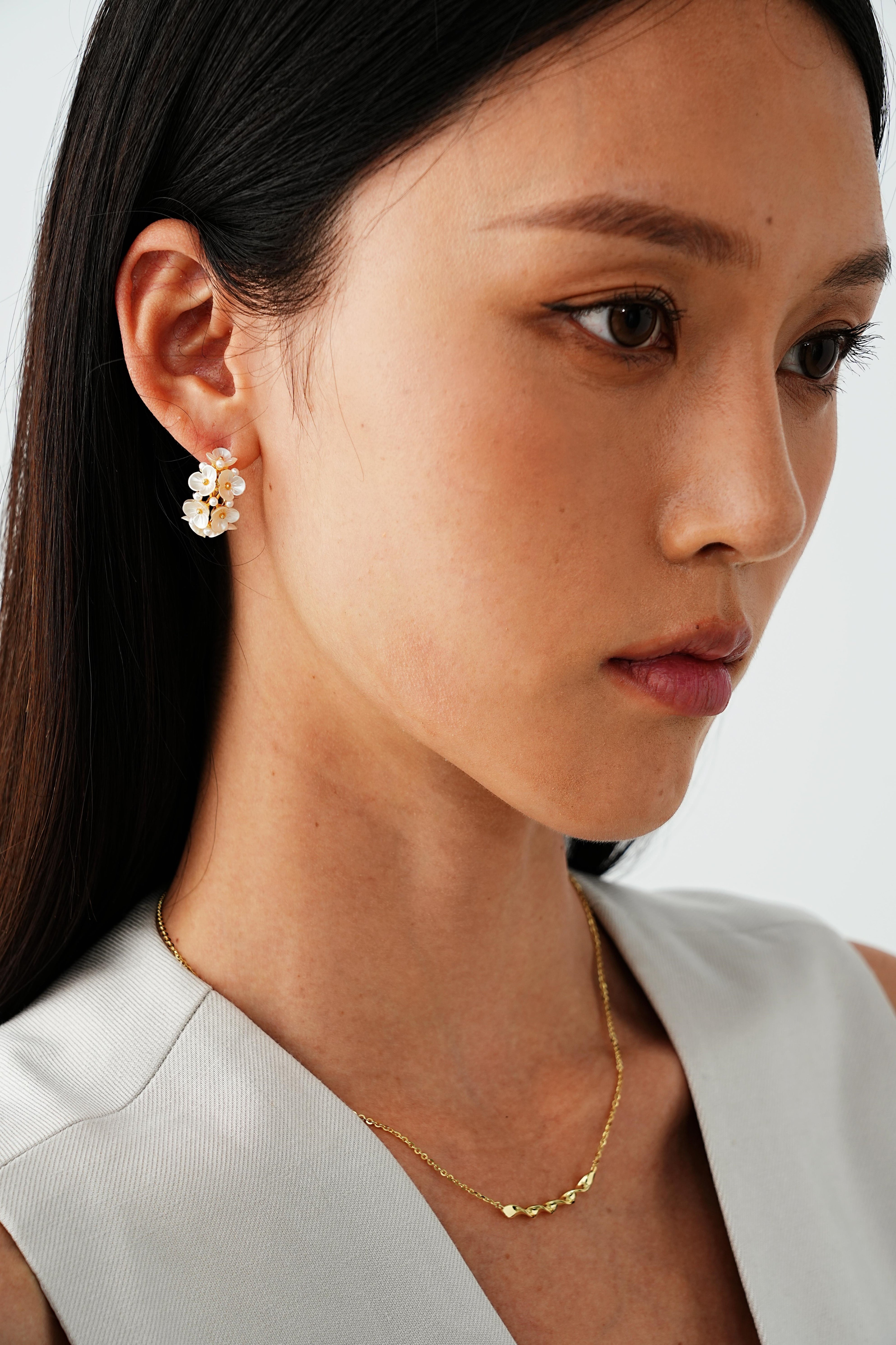 Celine Floral Pearl Hoop Earrings