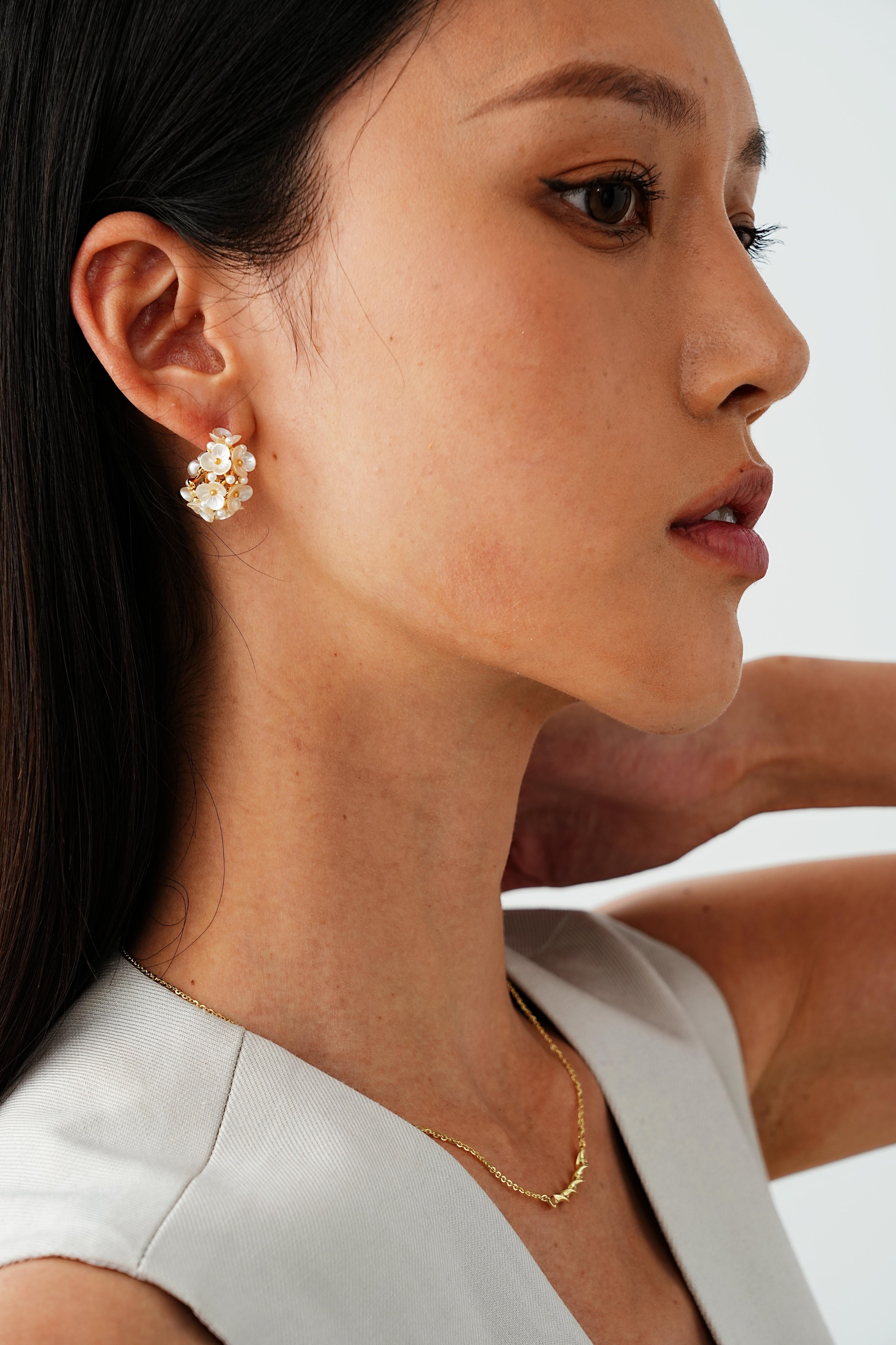 Celine Floral Pearl Hoop Earrings