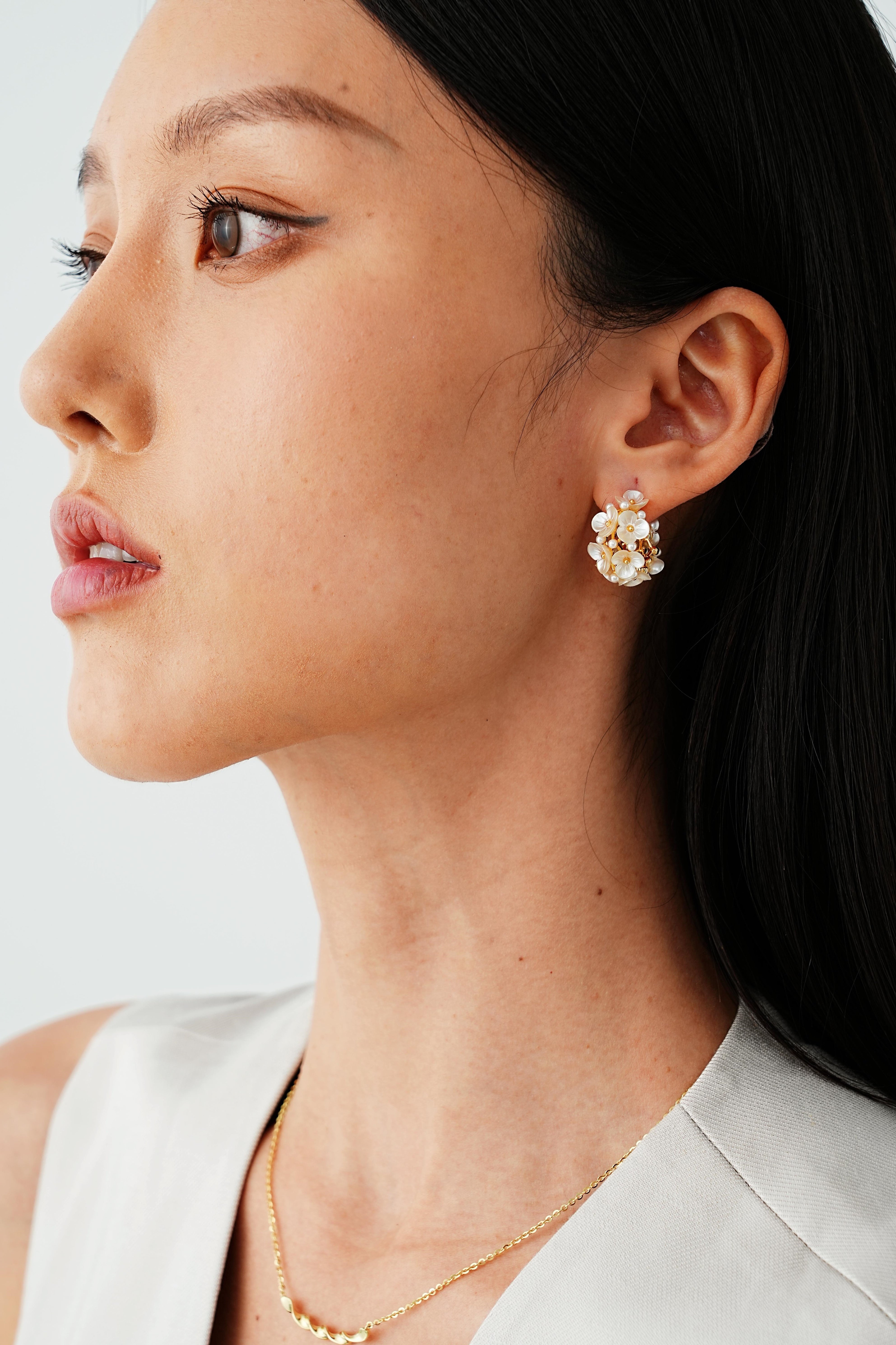 Celine Floral Pearl Hoop Earrings