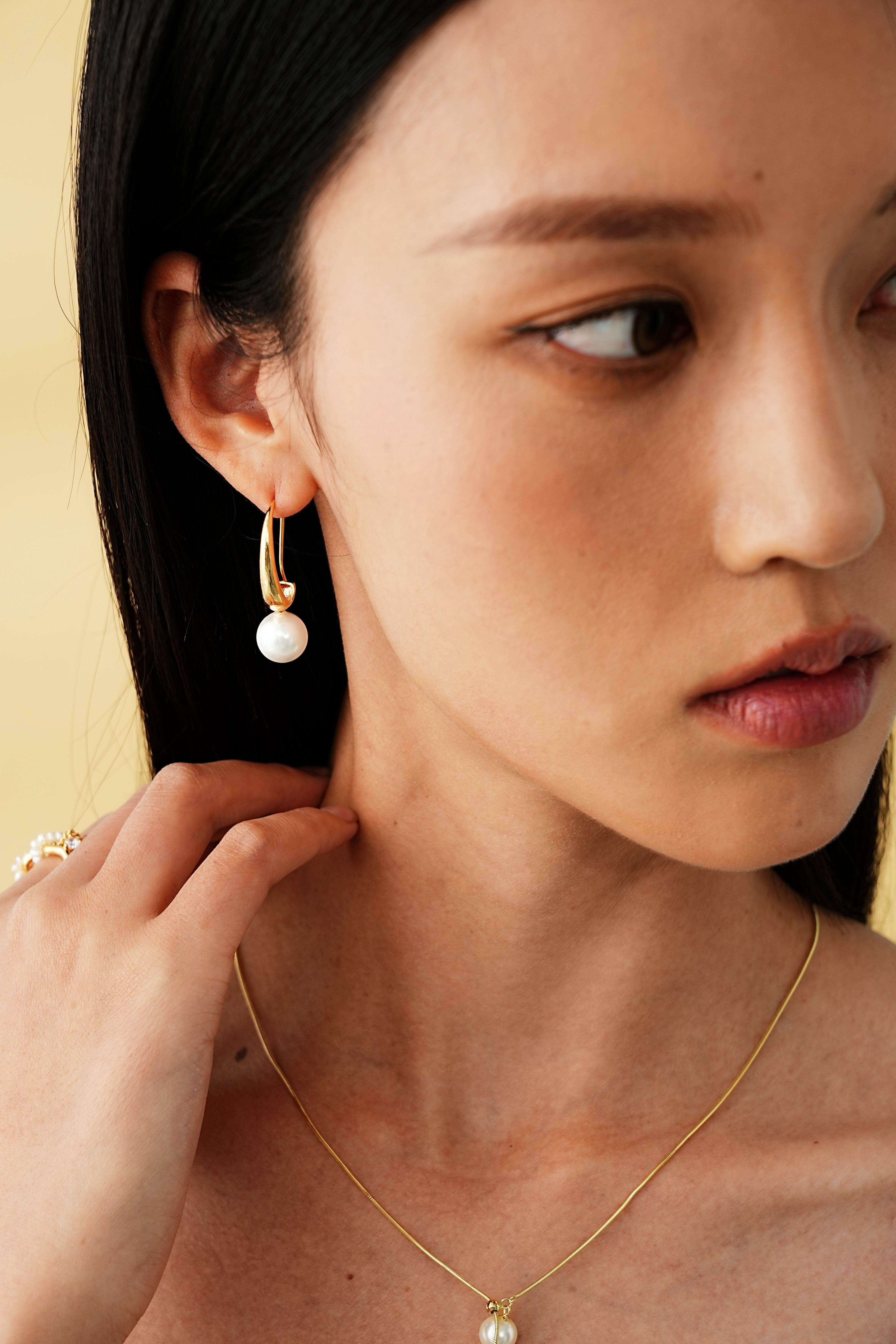 Angular Pearl Drop Earrings