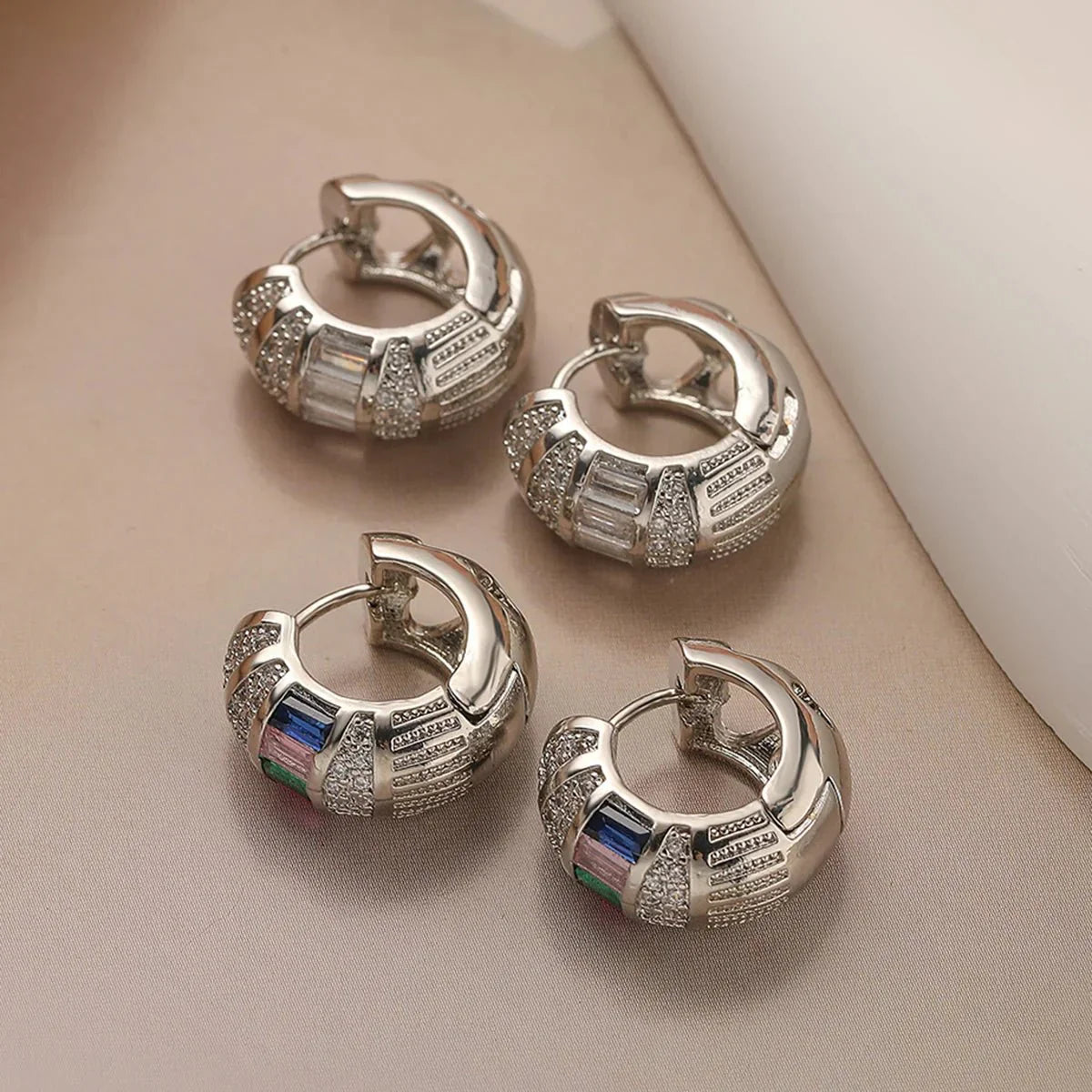 Bold Baguette Scattered Diamond Hoop Earrings