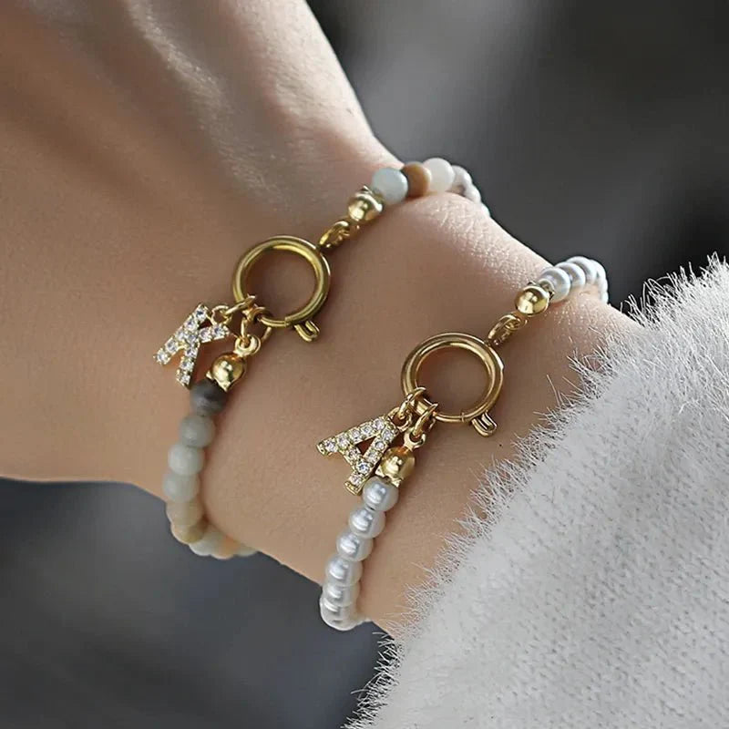 Dainty Beaded Initial Bracelet