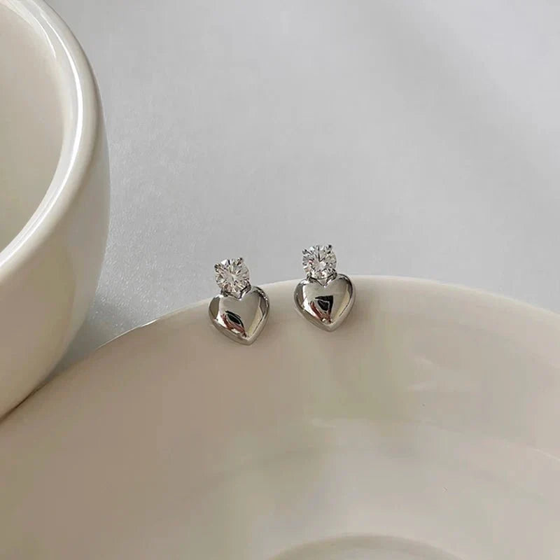 Dainty Diamond Heart Stud Earrings