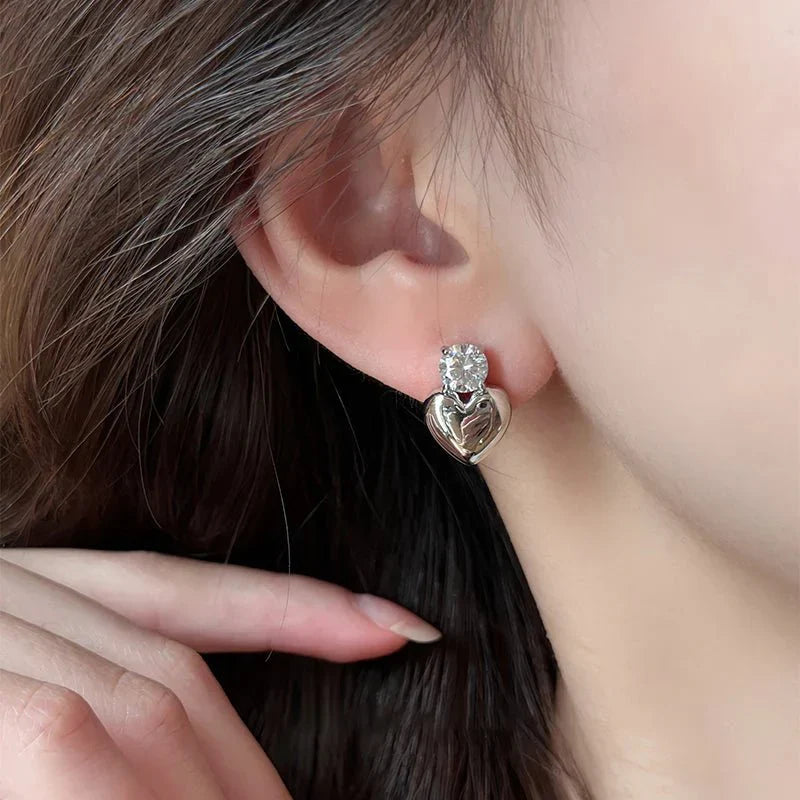 Dainty Diamond Heart Stud Earrings