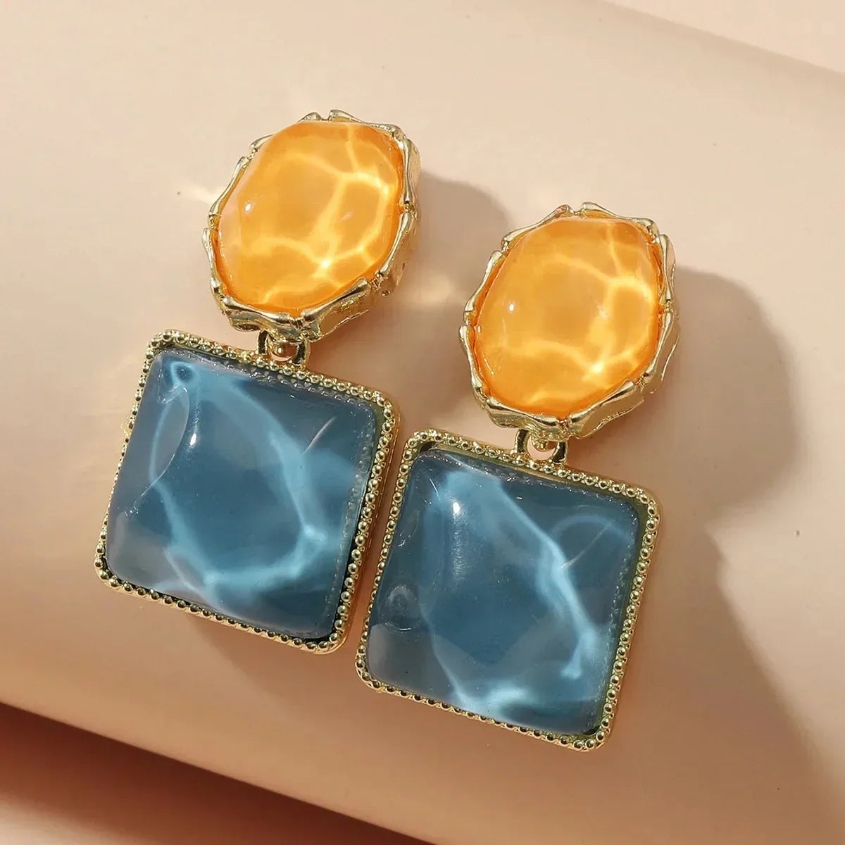 Enamel Geometric Oval Square Earrings