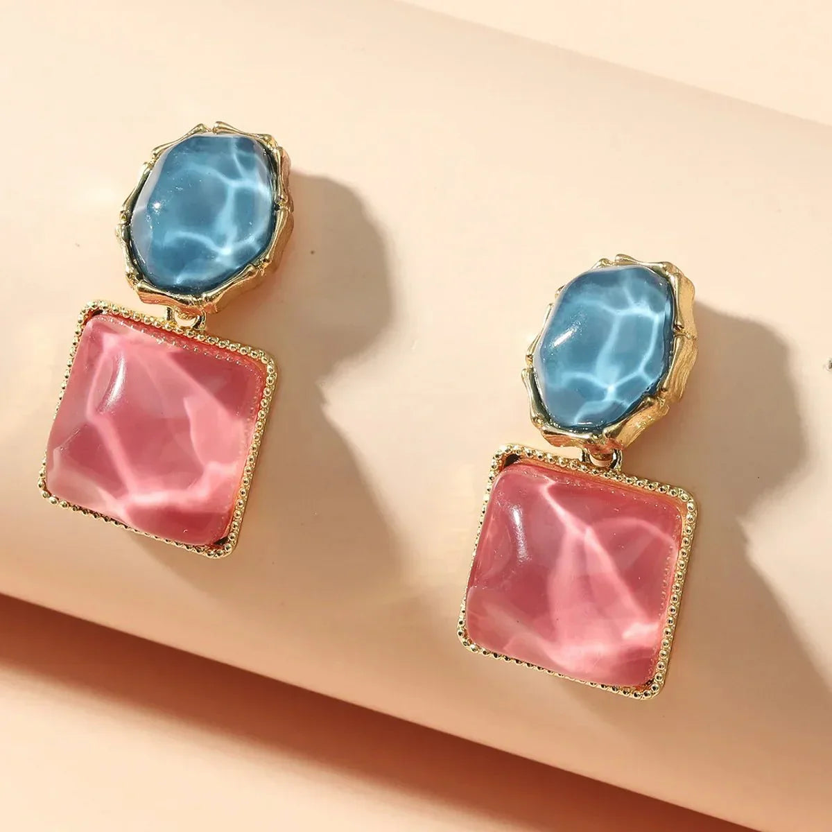 Enamel Geometric Oval Square Earrings