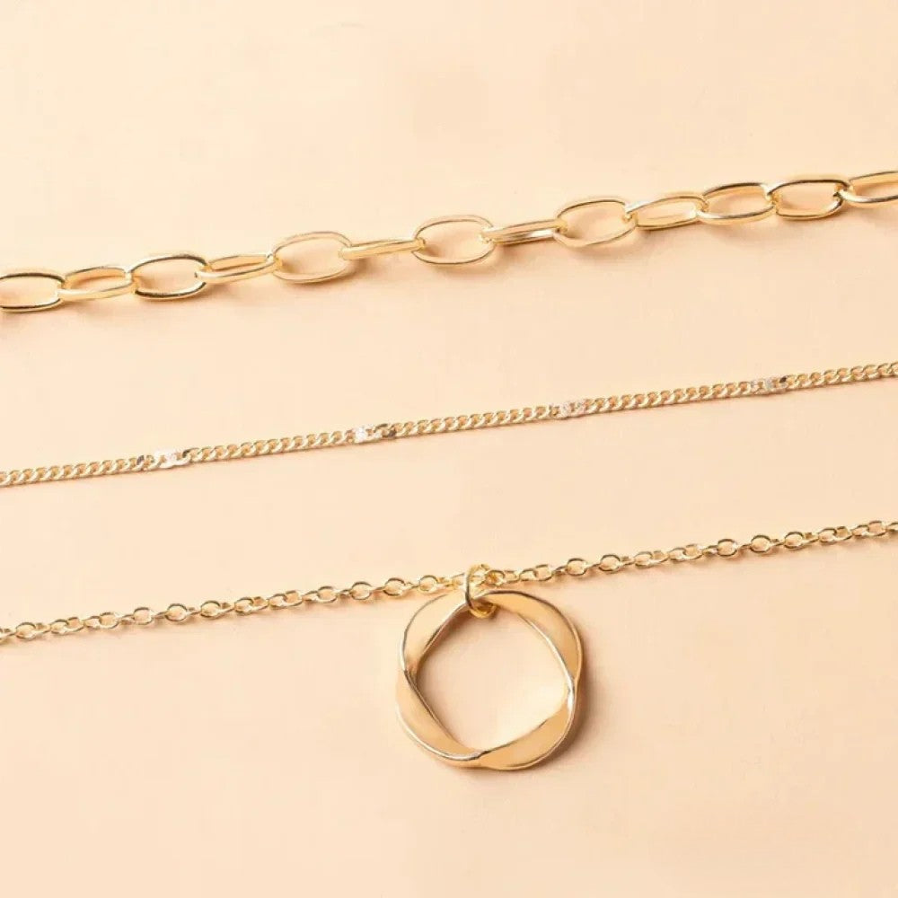 Vintage Gold Layered Chain & Pendant Necklace