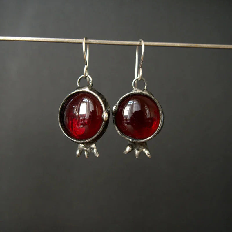 Vintage Earrings with Inlaid Red Crystal