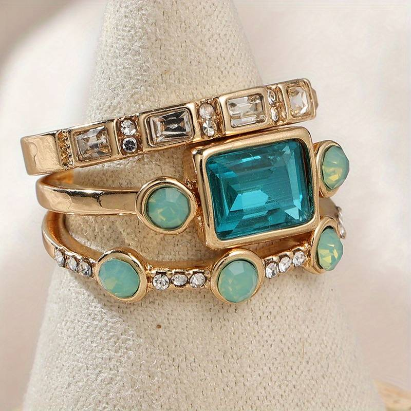 elegant vintage Blue Crystal Ring Set