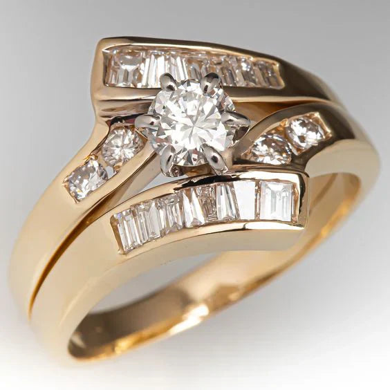 Gold cubic zirconia ring in vintage style