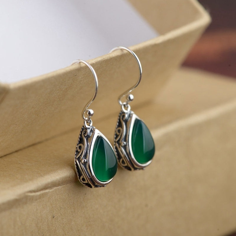Handmade Emerald Stone 925 Silver Earrings