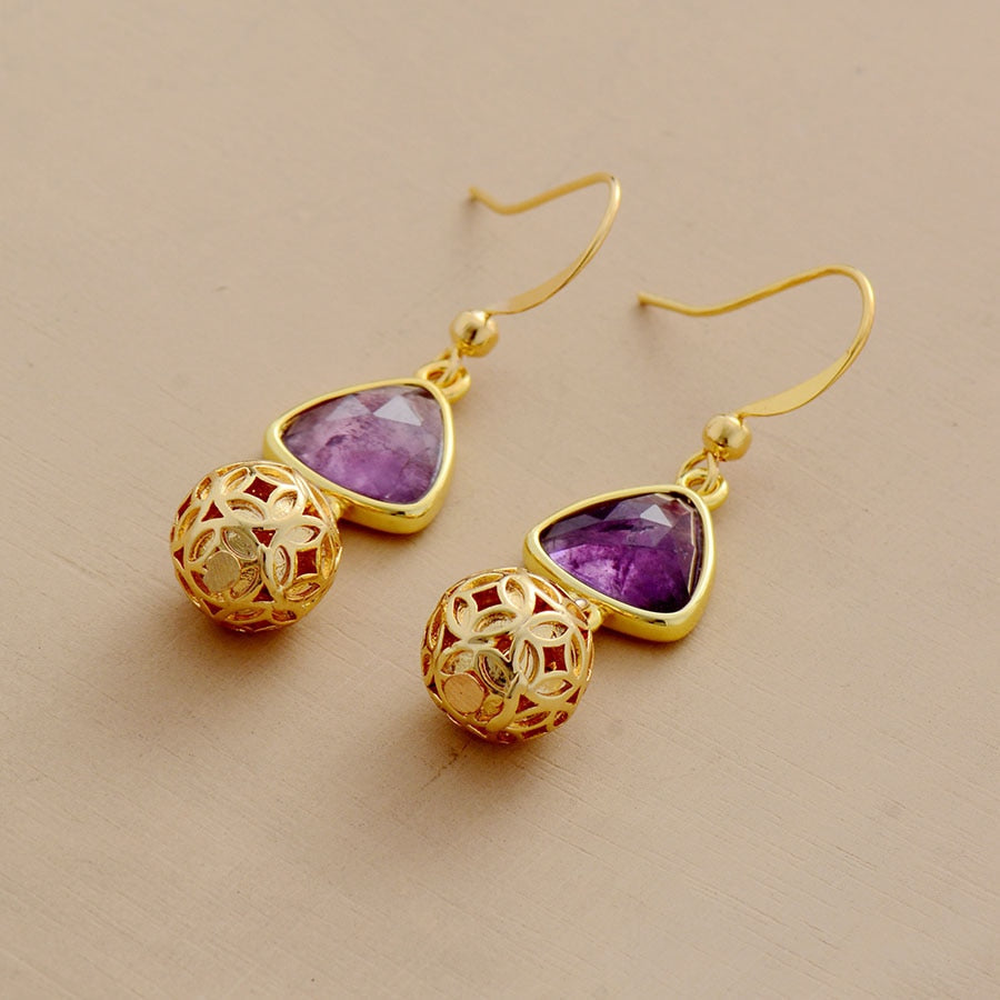 Amethyst Gold Charm Drop Earrings