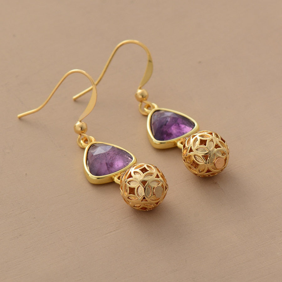 Amethyst Gold Charm Drop Earrings