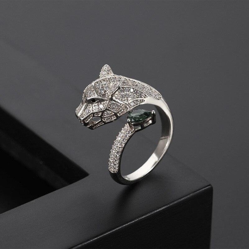 Adjustable leopard print ring with cubic zirconia